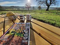Morning coffee sitting outside Hollywood with views to open countryside and towards Bulbarrow hill the second highest point in Dorset