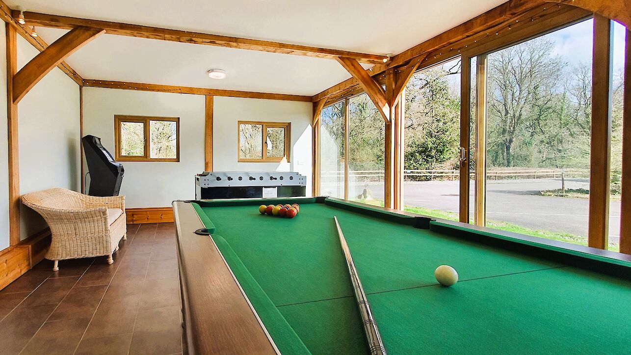 Games room with pool table at The Victorian Barn Dorset