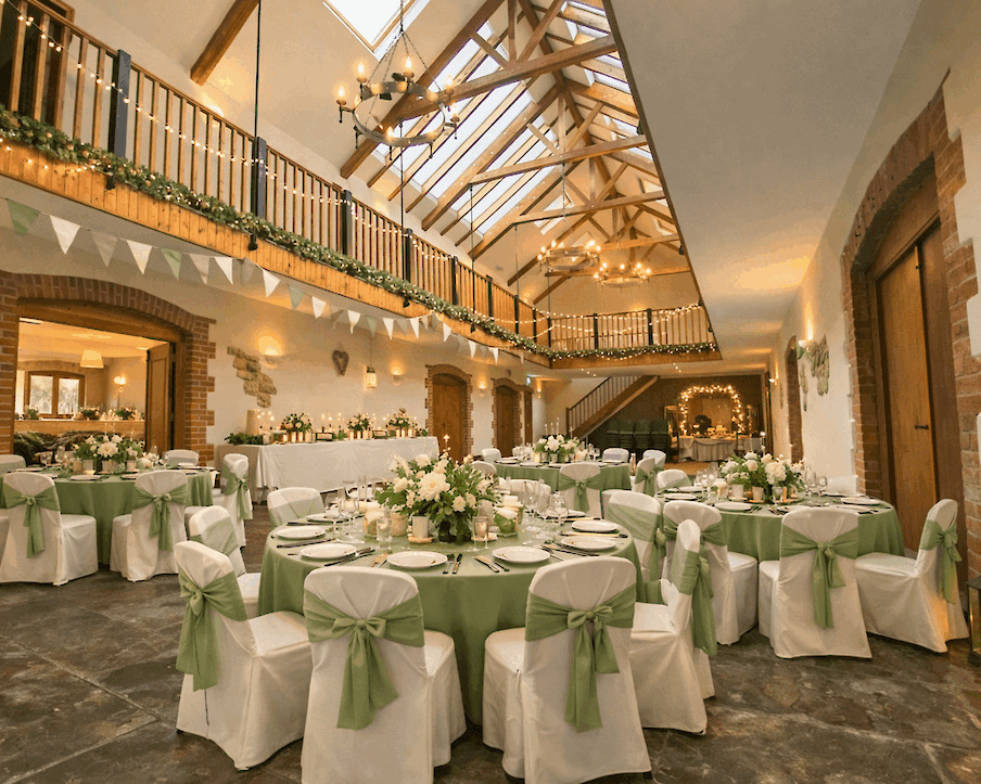 Osborne Hall at The Victorian Barn Dorset set up for a group celebration dinner (concept styling)