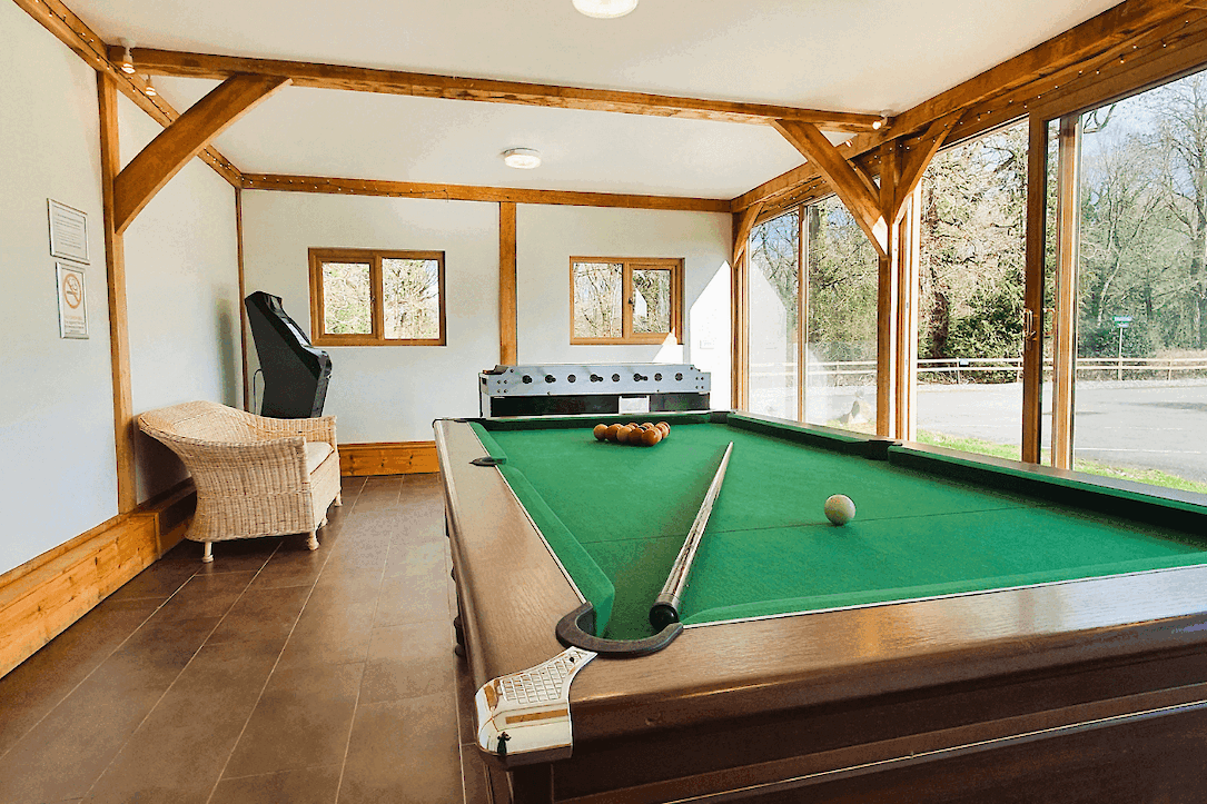 Games Room at The Victorian Barn Dorset with pool table and football table